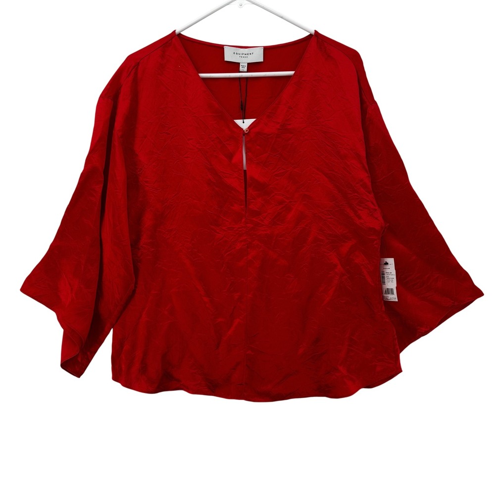 Equipment Pascaline Blouse Womens Large Red Silk Viscose Tunic Top Relaxed Fit‎
